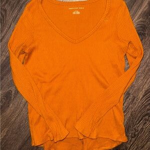 American Eagle Outfitters Women's Long Sleeve Orange Top